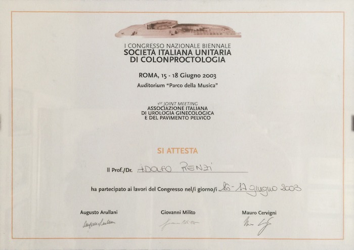 10 2003_6 - Congresso- Certificato Dr. Adolfo Renzi Proctologo