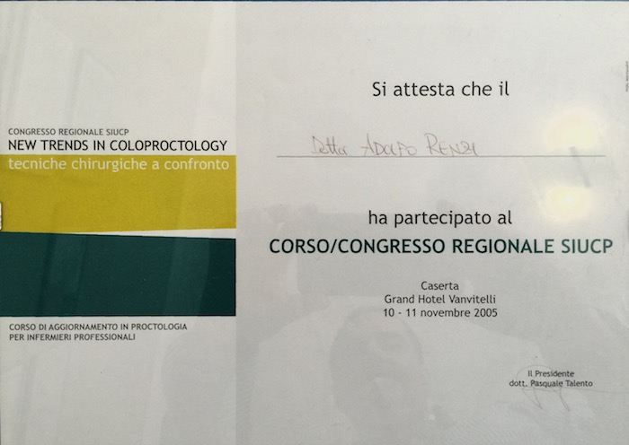 11 2005_11 - Congresso- Certificato Dr. Adolfo Renzi Proctologo