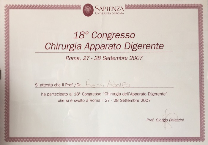 16 2007_9 - Congresso- Certificato Dr. Adolfo Renzi Proctologo