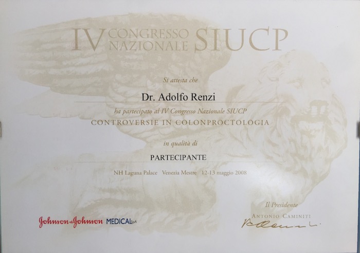 18 2008_5 - Congresso- Certificato Dr. Adolfo Renzi Proctologo