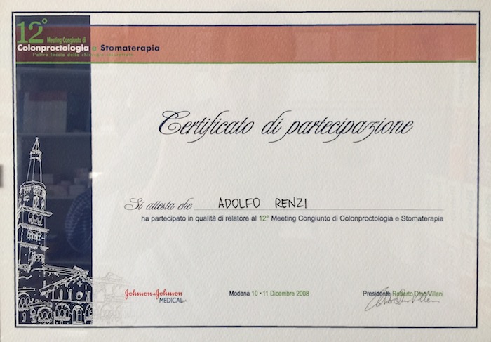 19 2008_12 - Congresso- Certificato Dr. Adolfo Renzi Proctologo