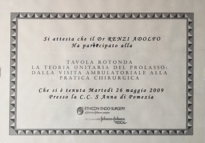 21 2009_5 - Congresso- Certificato Dr. Adolfo Renzi Proctologo