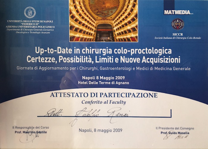 22 2009_5 bis - Congresso- Certificato Dr. Adolfo Renzi Proctologo