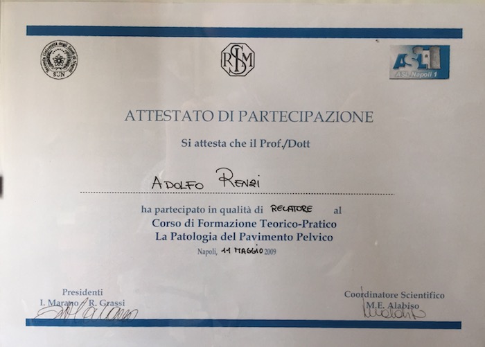 23 2009_5 ter - Congresso- Certificato Dr. Adolfo Renzi Proctologo