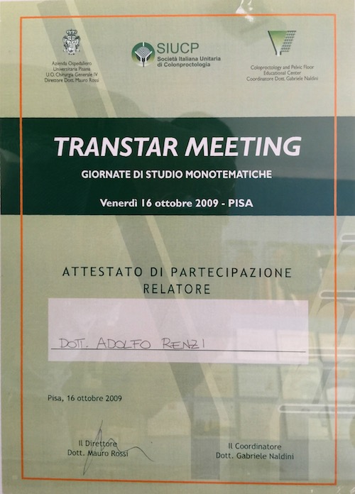 25 2009_10 bis - Congresso- Certificato Dr. Adolfo Renzi Proctologo