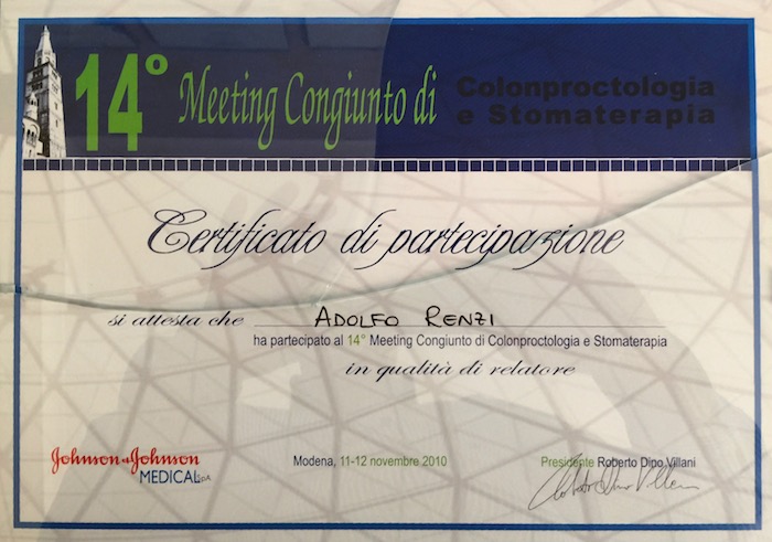 27 2010_11 - Congresso- Certificato Dr. Adolfo Renzi Proctologo