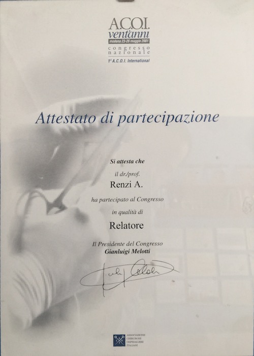 7 2001_5 - Congresso- Certificato Dr. Adolfo Renzi Proctologo